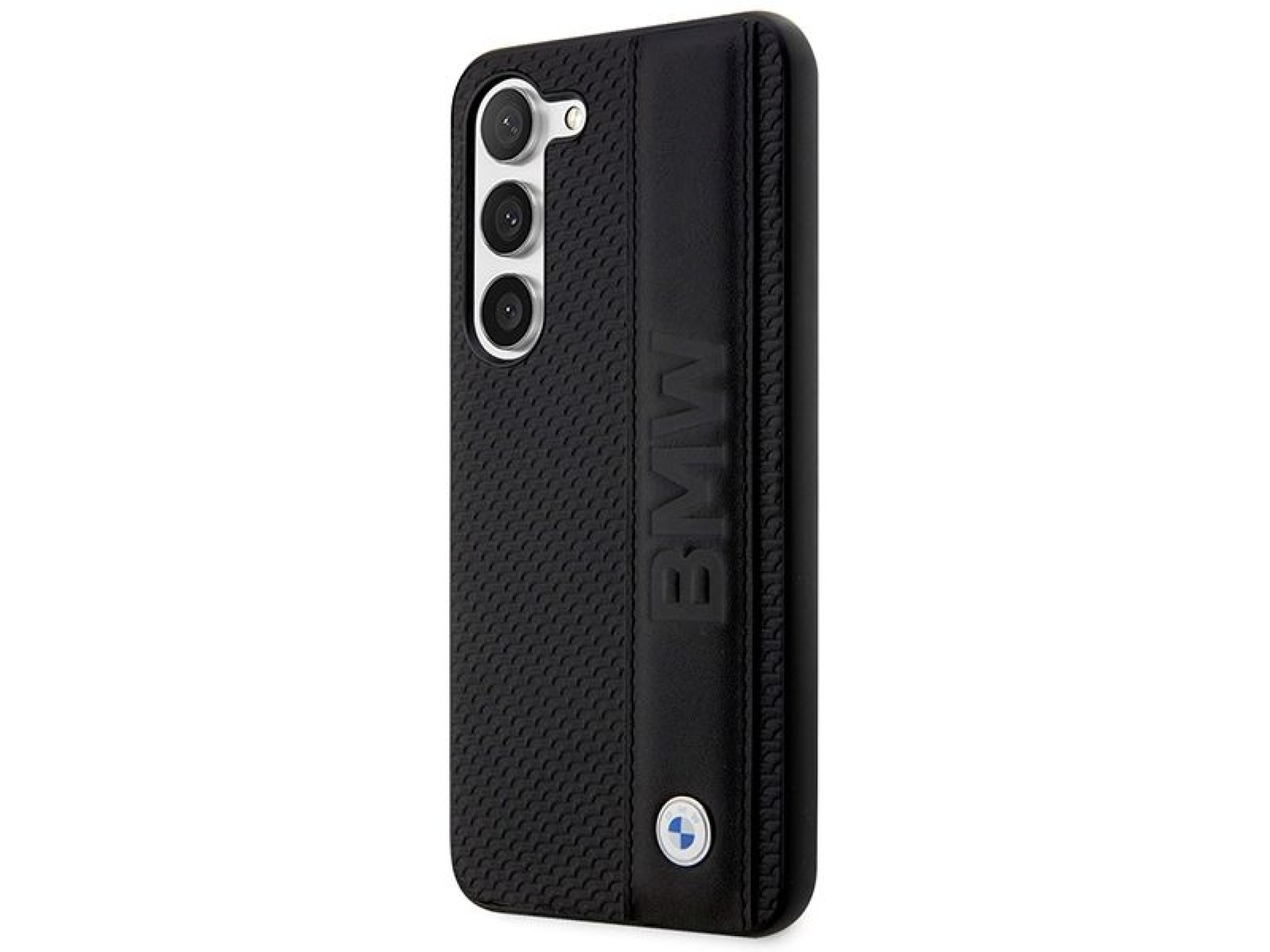 Capa rígida preta/preta para BMW BMHCS23M22RDPK S23+ S916 em couro texturizado e listrado.