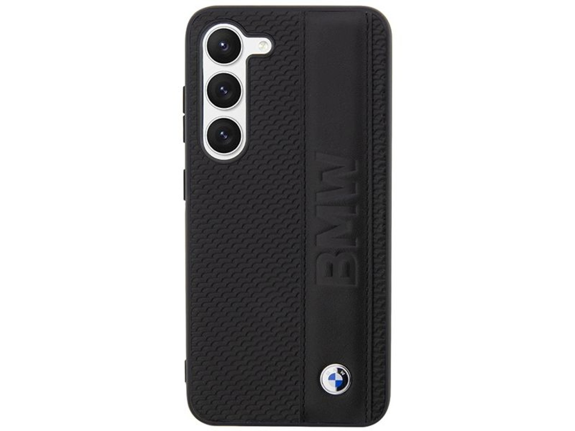 Capa rígida preta/preta para BMW BMHCS23M22RDPK S23+ S916 em couro texturizado e listrado.