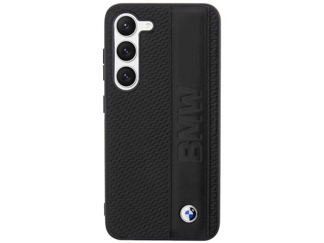 Capa rígida preta/preta para BMW BMHCS23M22RDPK S23+ S916 em couro texturizado e listrado.