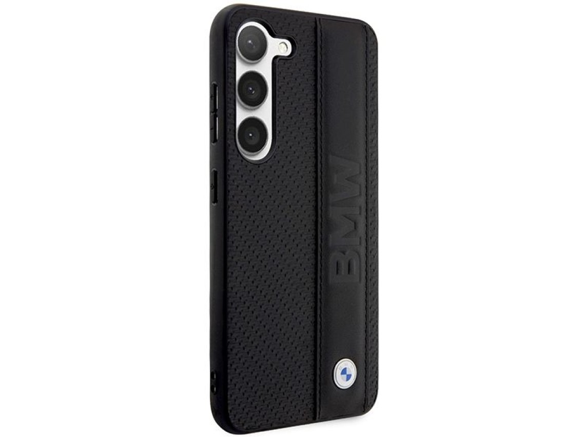 Capa rígida preta/preta para BMW BMHCS23M22RDPK S23+ S916 em couro texturizado e listrado.