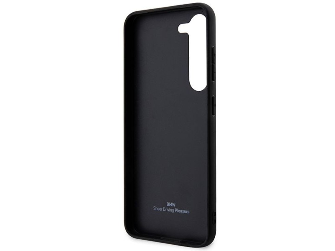 Capa rígida preta/preta para BMW BMHCS23M22RDPK S23+ S916 em couro texturizado e listrado.