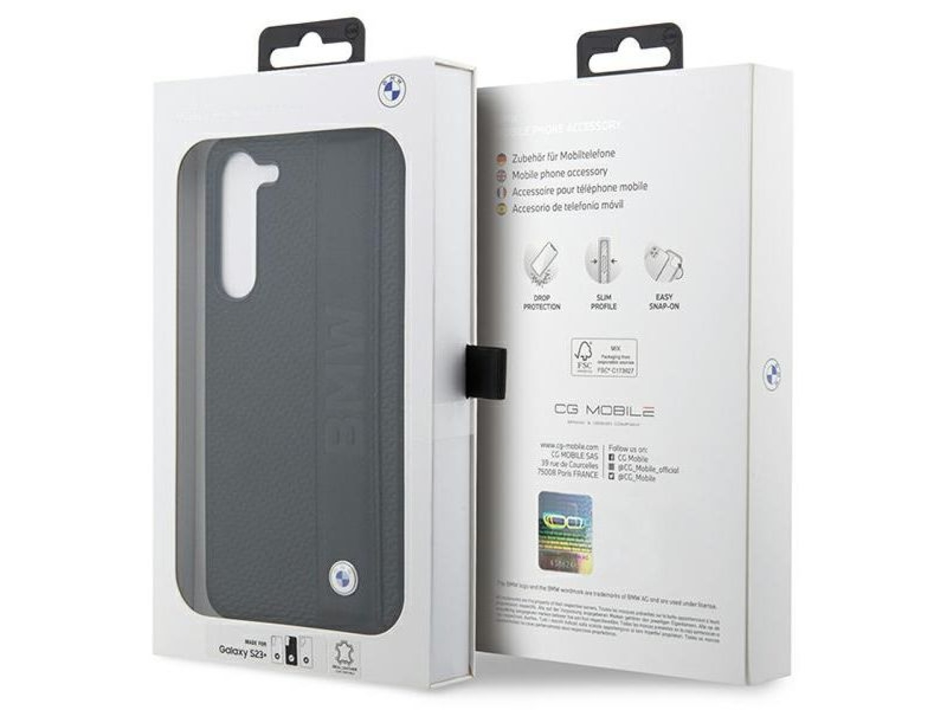 Capa rígida preta/preta para BMW BMHCS23M22RDPK S23+ S916 em couro texturizado e listrado.