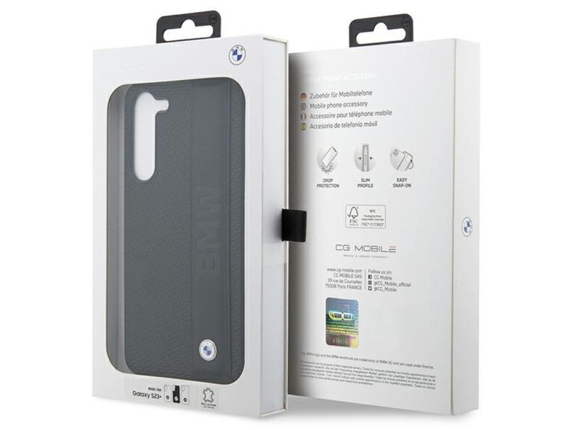Capa rígida preta/preta para BMW BMHCS23M22RDPK S23+ S916 em couro texturizado e listrado.