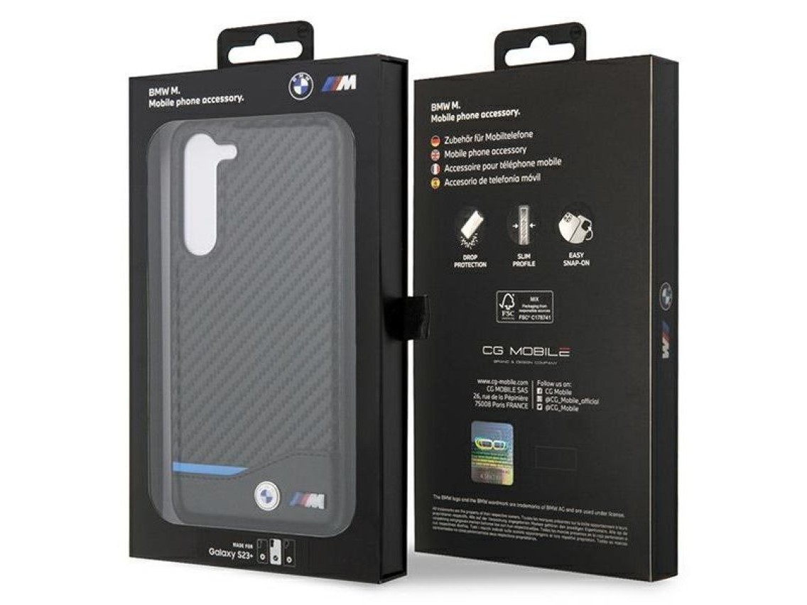 Funda de cuero BMW Carbon para Samsung Galaxy S23+ - negra