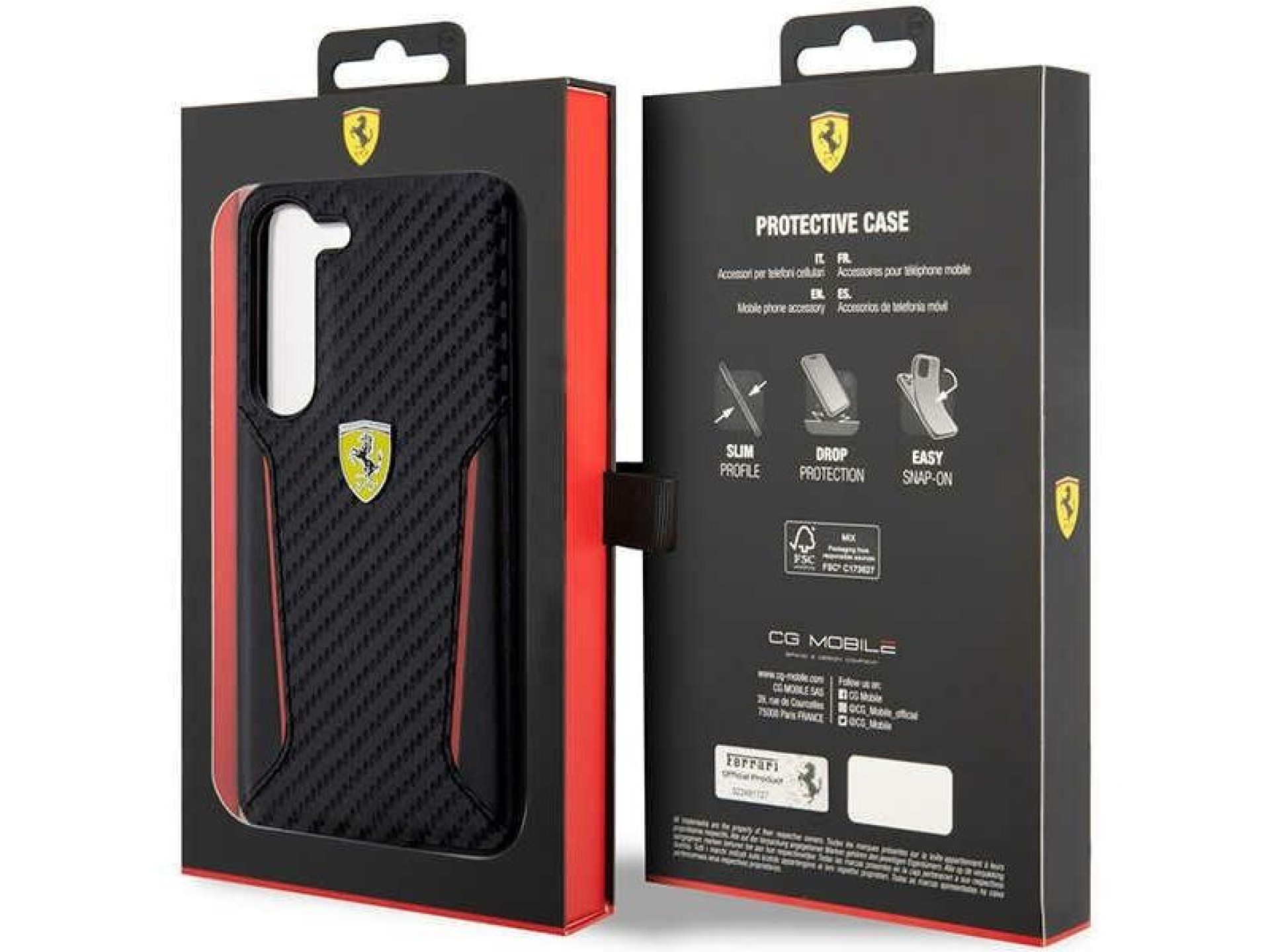 Ferrari FEHCS23MNPYK S23+ S916 estuche rígido negro/negro con bordes en contraste de carbono