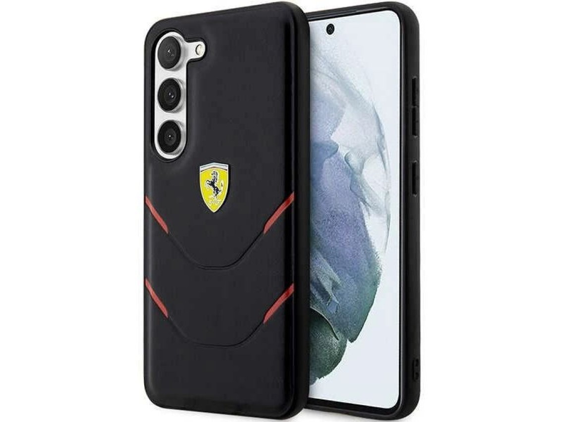 Estuche rígido Ferrari FEHCS23SPBAK S23 S911 negro/negro con líneas de estampado en caliente