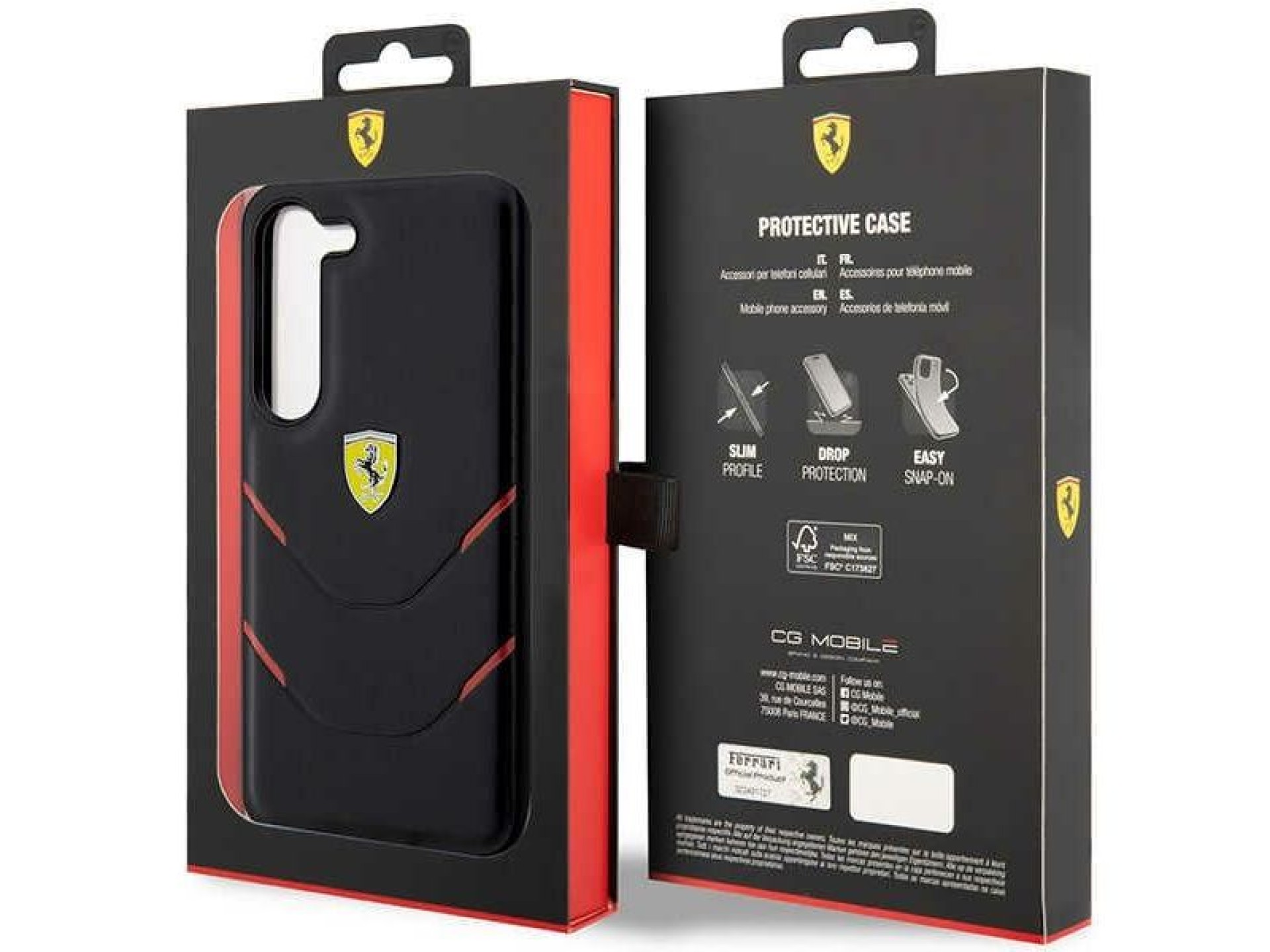 Estuche rígido Ferrari FEHCS23SPBAK S23 S911 negro/negro con líneas de estampado en caliente