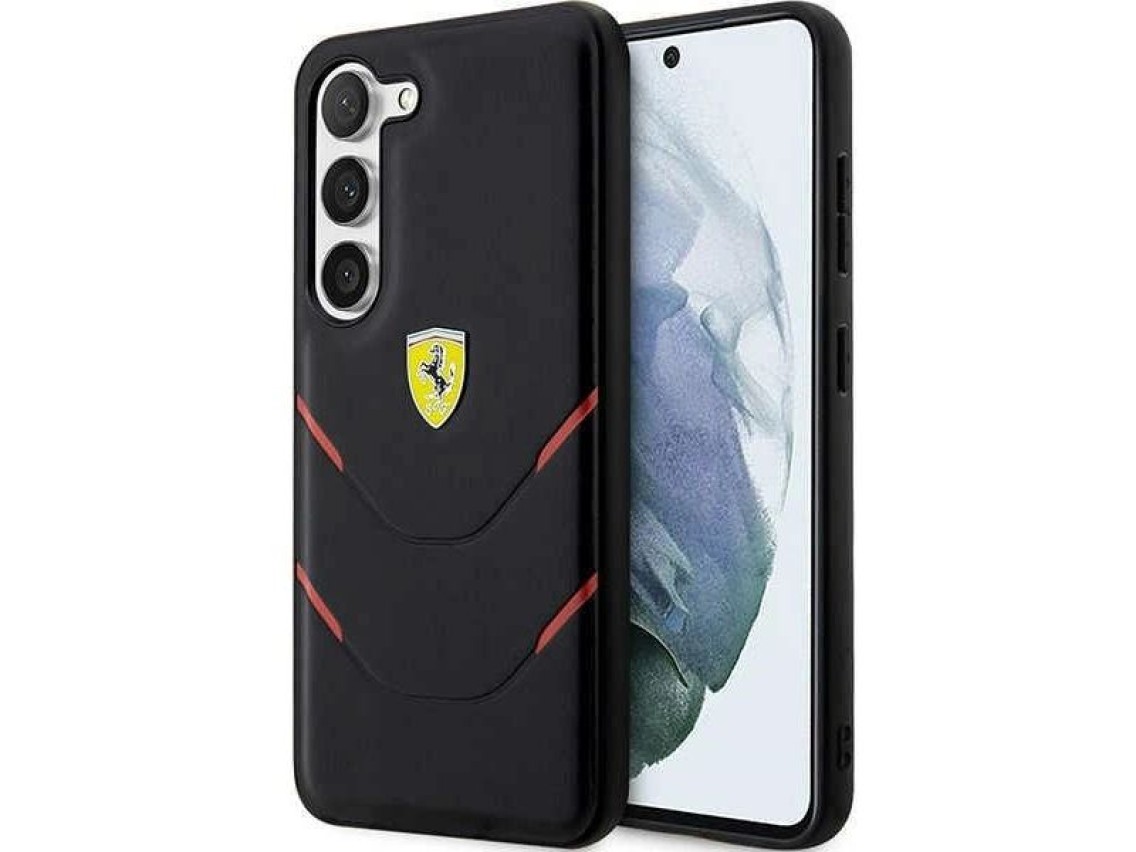 Estuche rígido Ferrari FEHCS23MPBAK S23+ S916 negro/negro con líneas de estampado en caliente