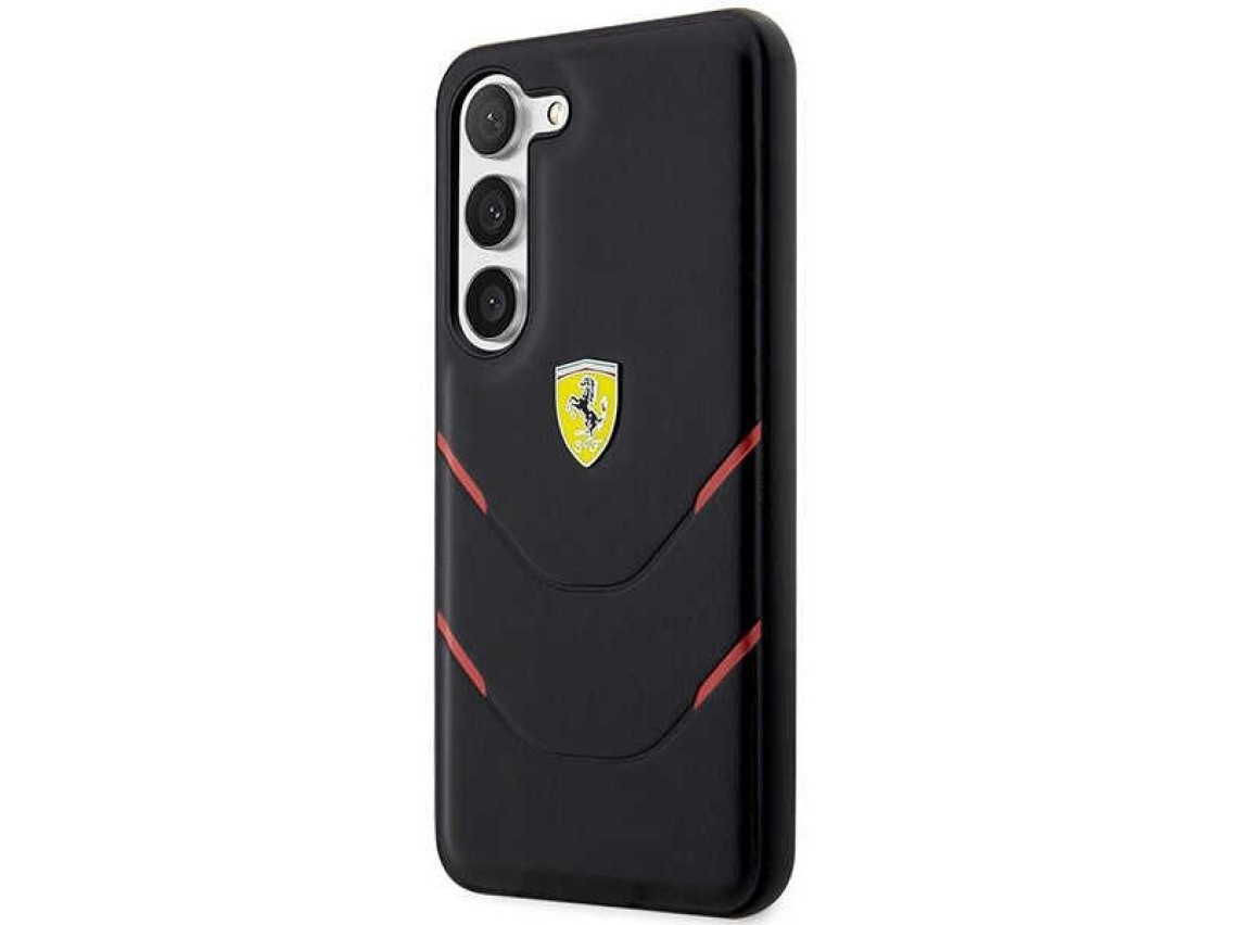 Estuche rígido Ferrari FEHCS23MPBAK S23+ S916 negro/negro con líneas de estampado en caliente