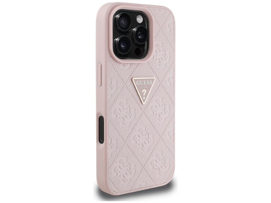 Guess Hot Stamp 4G Pattern Triangle Metal Logo iPhone 16 Pro Case - Pink