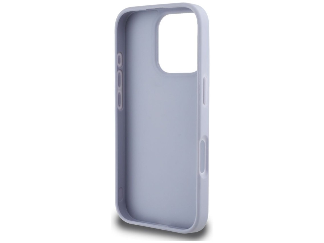 Capa Guess Hot Stamp 4G com padrão triangular e logotipo metálico para iPhone 16 Pro Max - Roxa