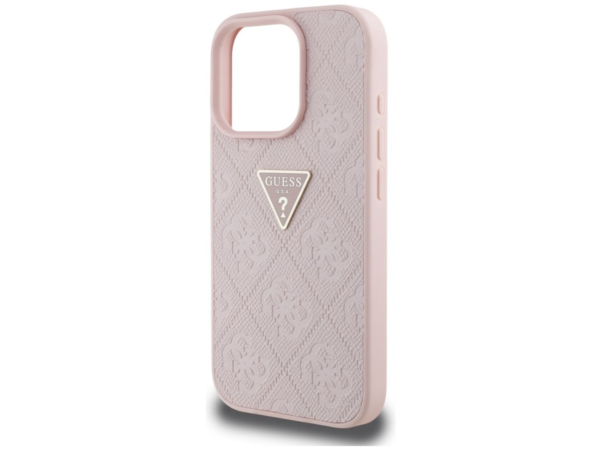 Guess Hot Stamp 4G Pattern Triangle Metal Logo iPhone 16 Pro Case - Pink