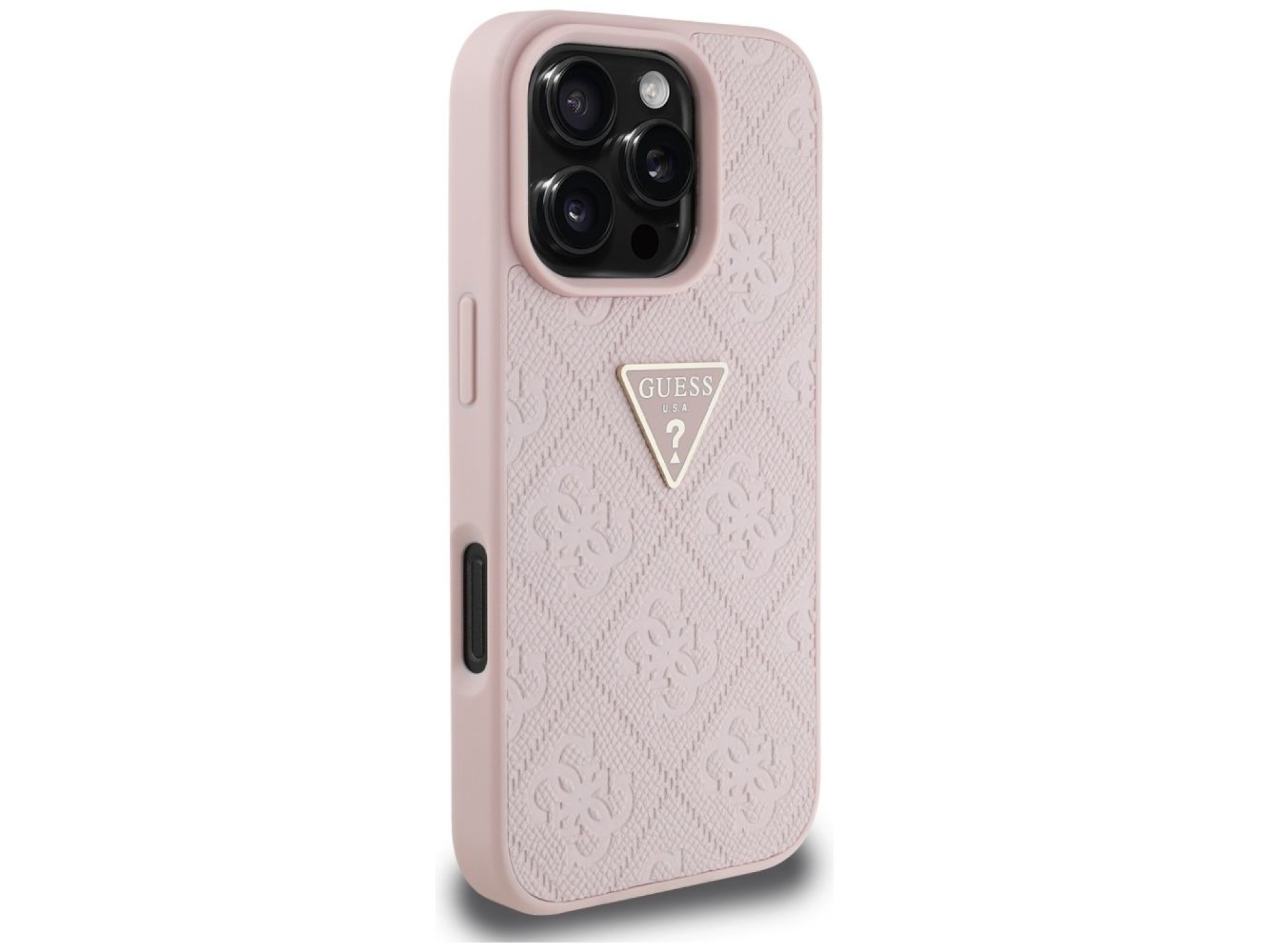 Guess Hot Stamp 4G Pattern Triangle Metal Logo iPhone 16 Pro Case - Pink