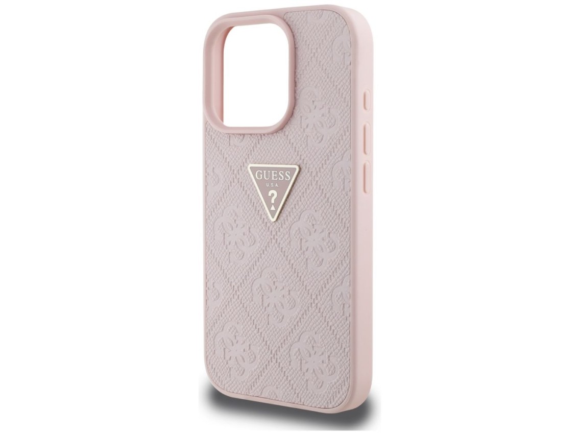 Guess Hot Stamp 4G Pattern Triangle Metal Logo iPhone 16 Pro Case - Pink