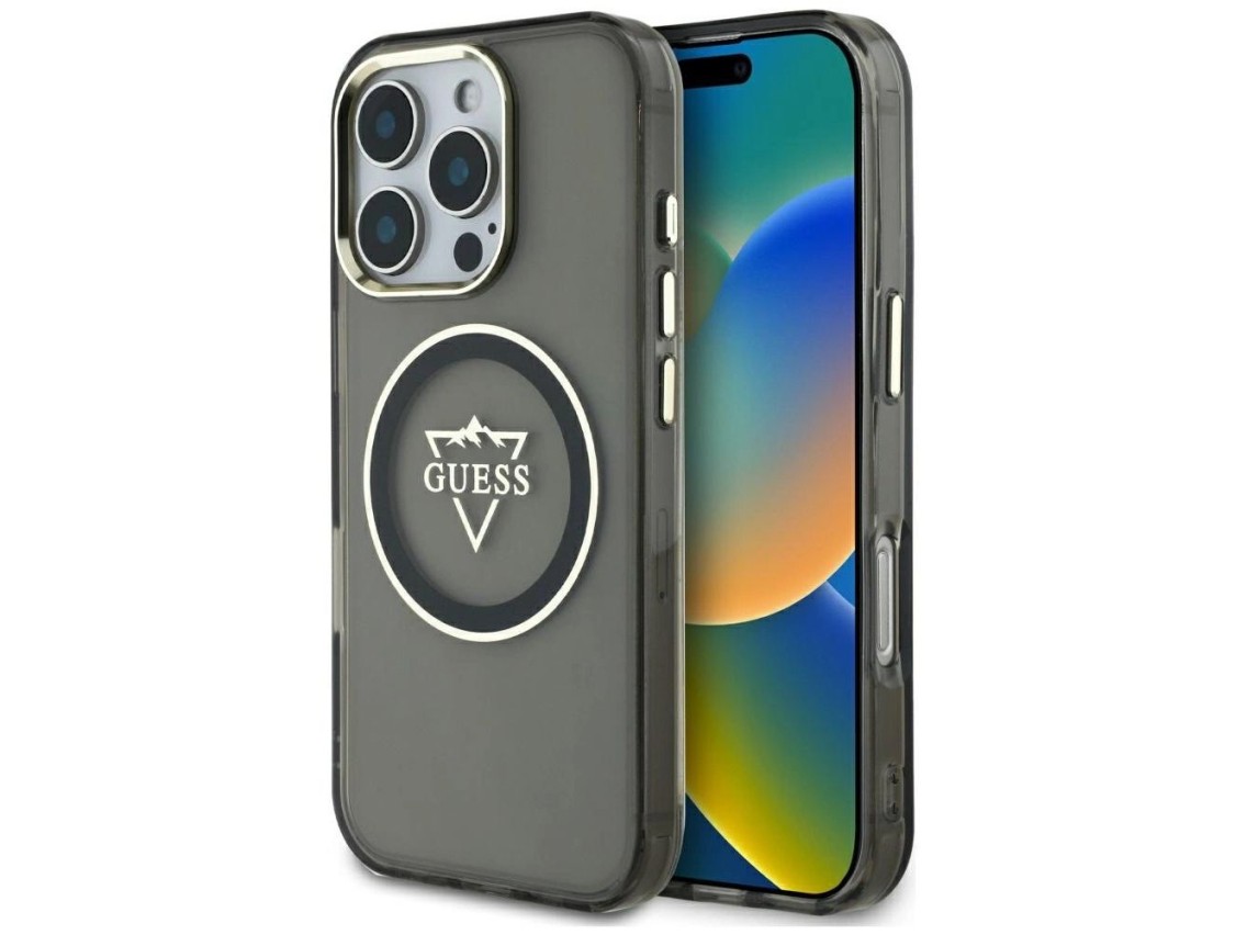 Funda Guess IML Metal Mountain Logo MagSafe para iPhone 16 Pro Max - Negra