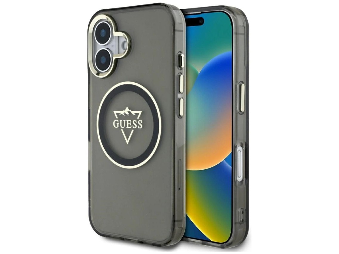 Guess IML Metal Mountain Logo MagSafe case for iPhone 16 - black