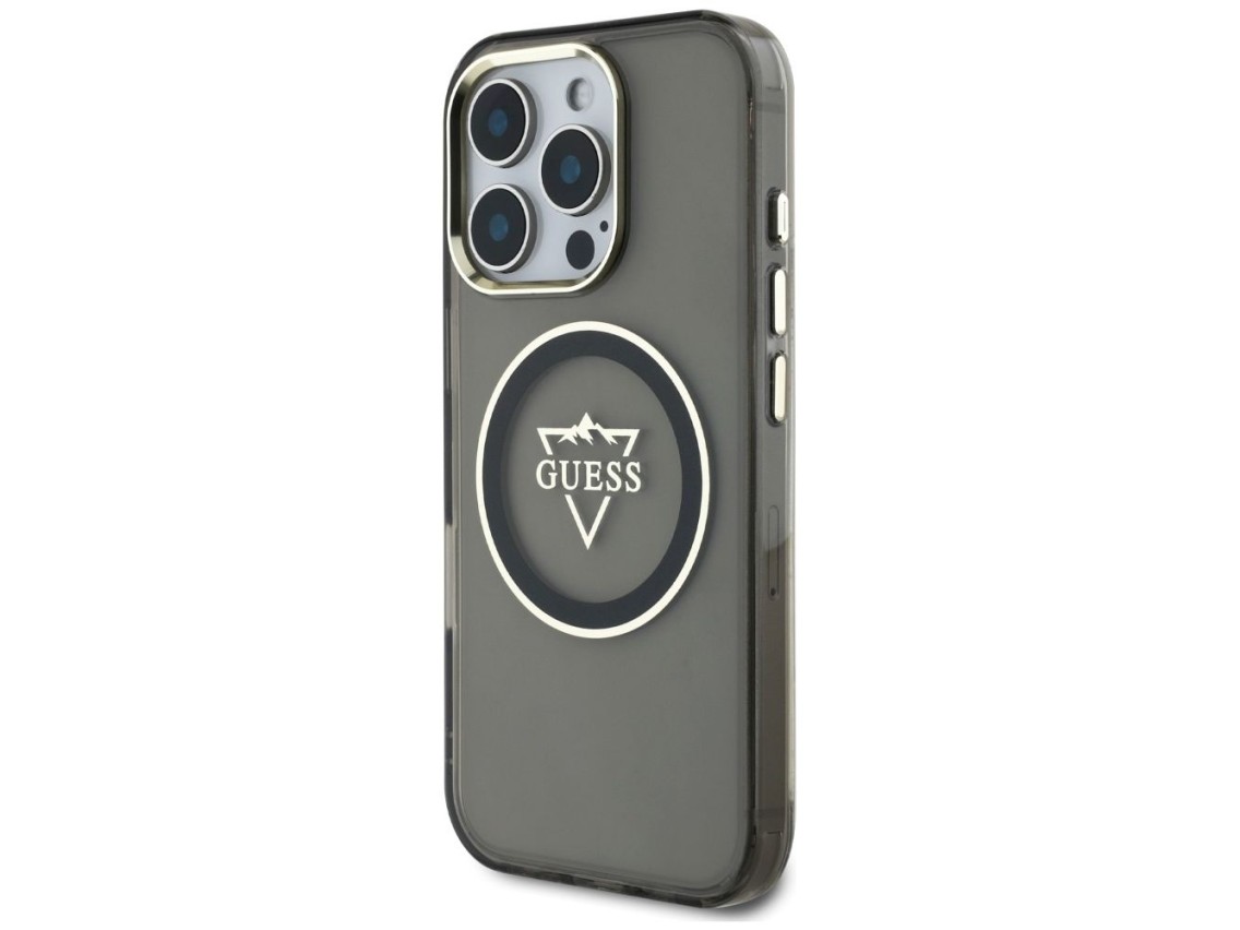 Funda Guess IML Metal Mountain Logo MagSafe para iPhone 16 Pro Max - Negra