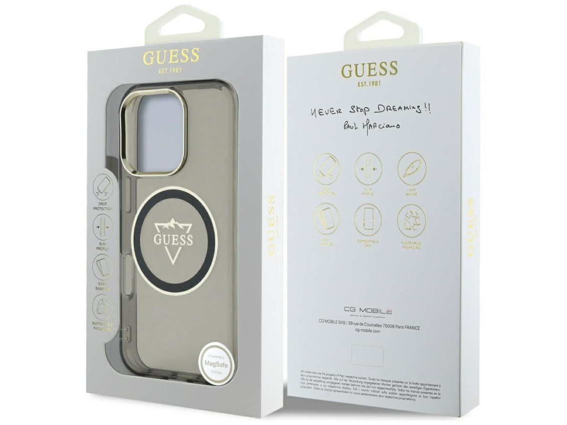 Capa Guess IML Metal Mountain Logo MagSafe para iPhone 16 Pro - Preta