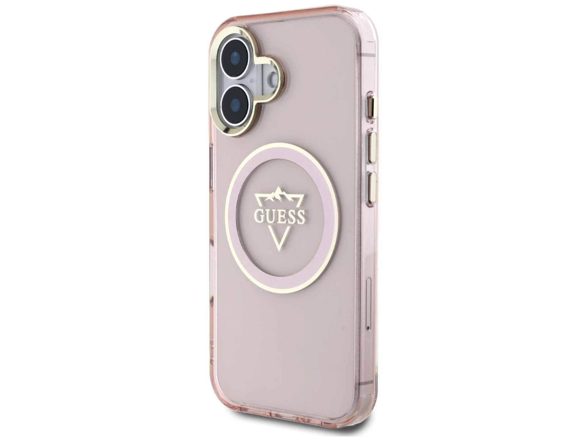 Funda Guess IML Metal Mountain Logo MagSafe para iPhone 16 - Rosa
