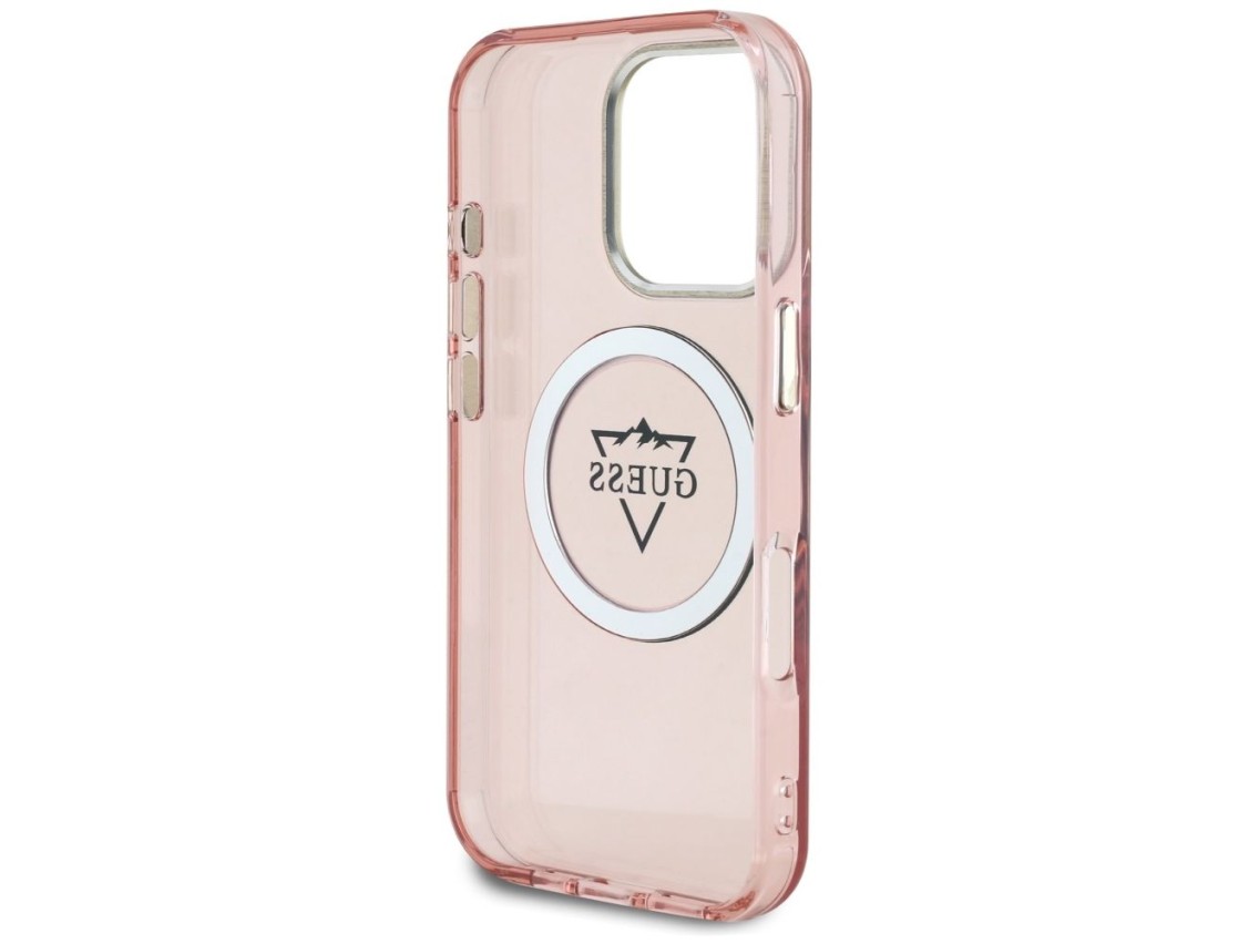 Funda Guess IML Metal Mountain Logo MagSafe para iPhone 16 Pro Max - Rosa