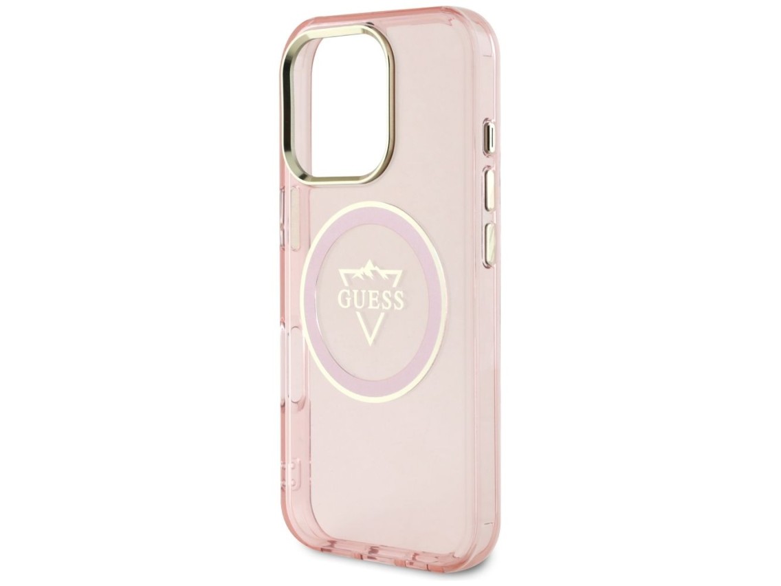 Funda Guess IML Metal Mountain Logo MagSafe para iPhone 16 Pro Max - Rosa