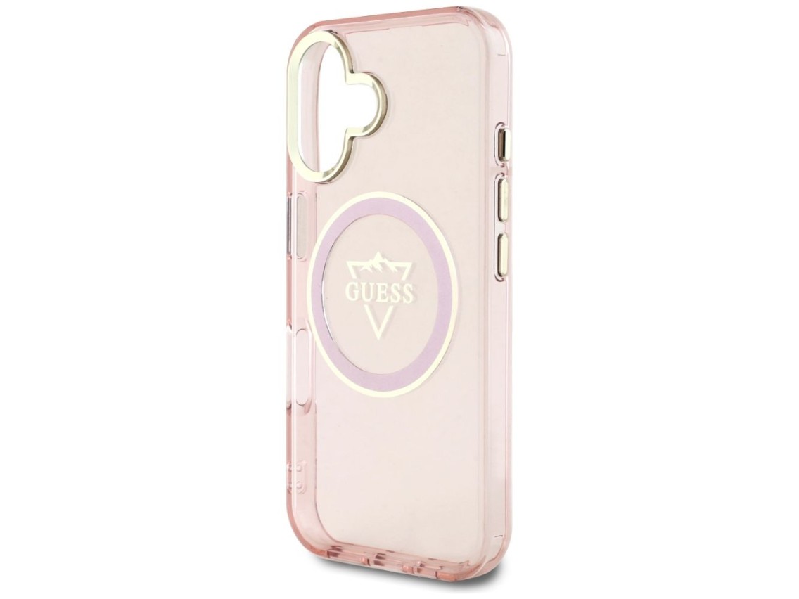 Funda Guess IML Metal Mountain Logo MagSafe para iPhone 16 - Rosa