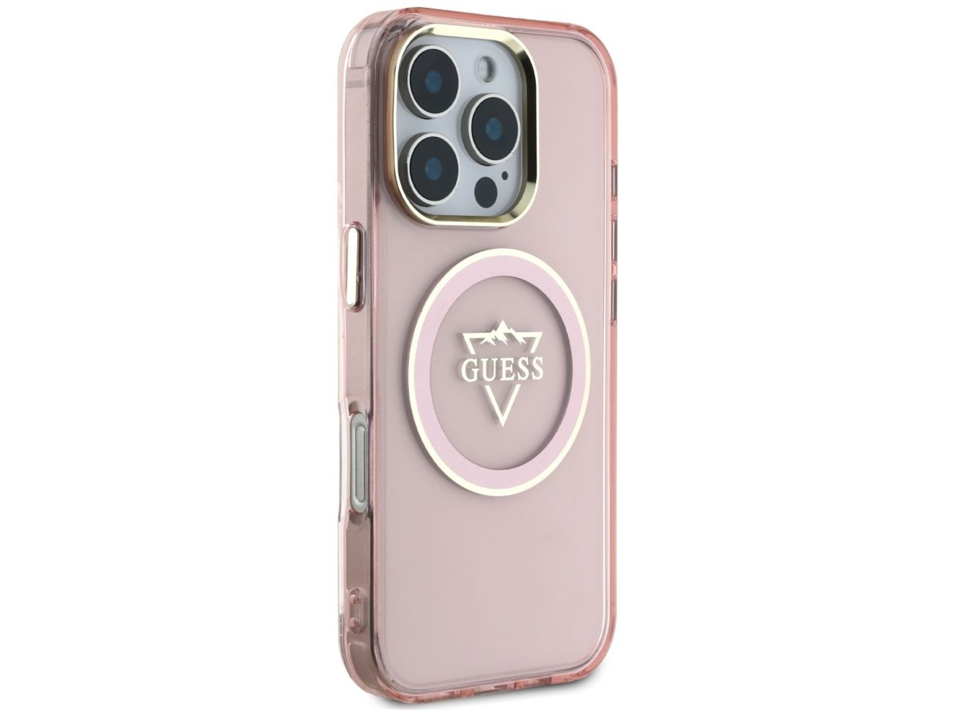 Funda Guess IML Metal Mountain Logo MagSafe para iPhone 16 Pro Max - Rosa