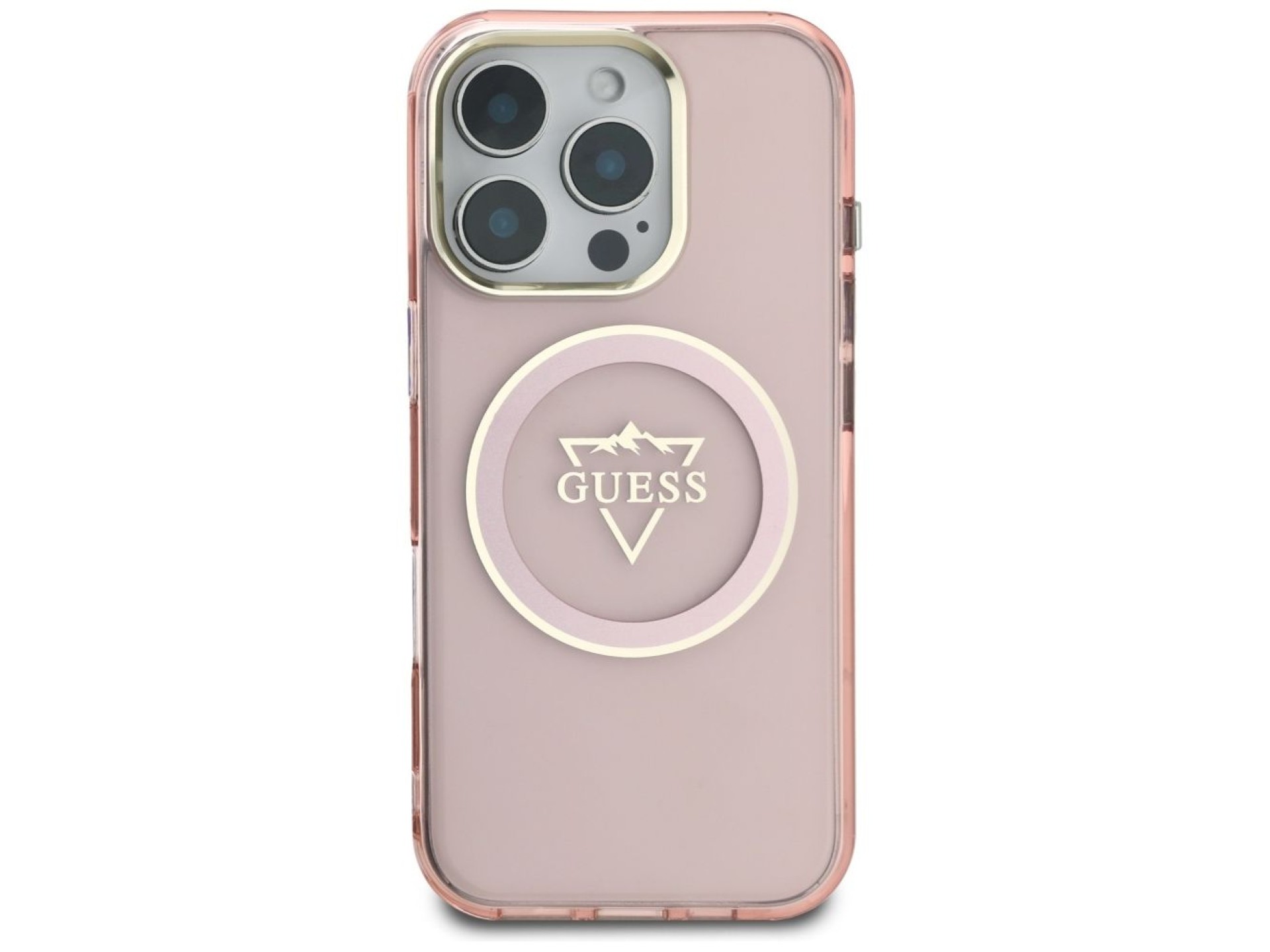 Funda Guess IML Metal Mountain Logo MagSafe para iPhone 16 Pro Max - Rosa