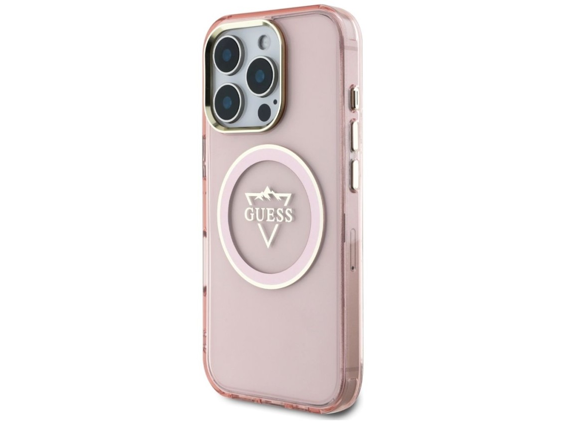 Funda Guess IML Metal Mountain Logo MagSafe para iPhone 16 Pro Max - Rosa