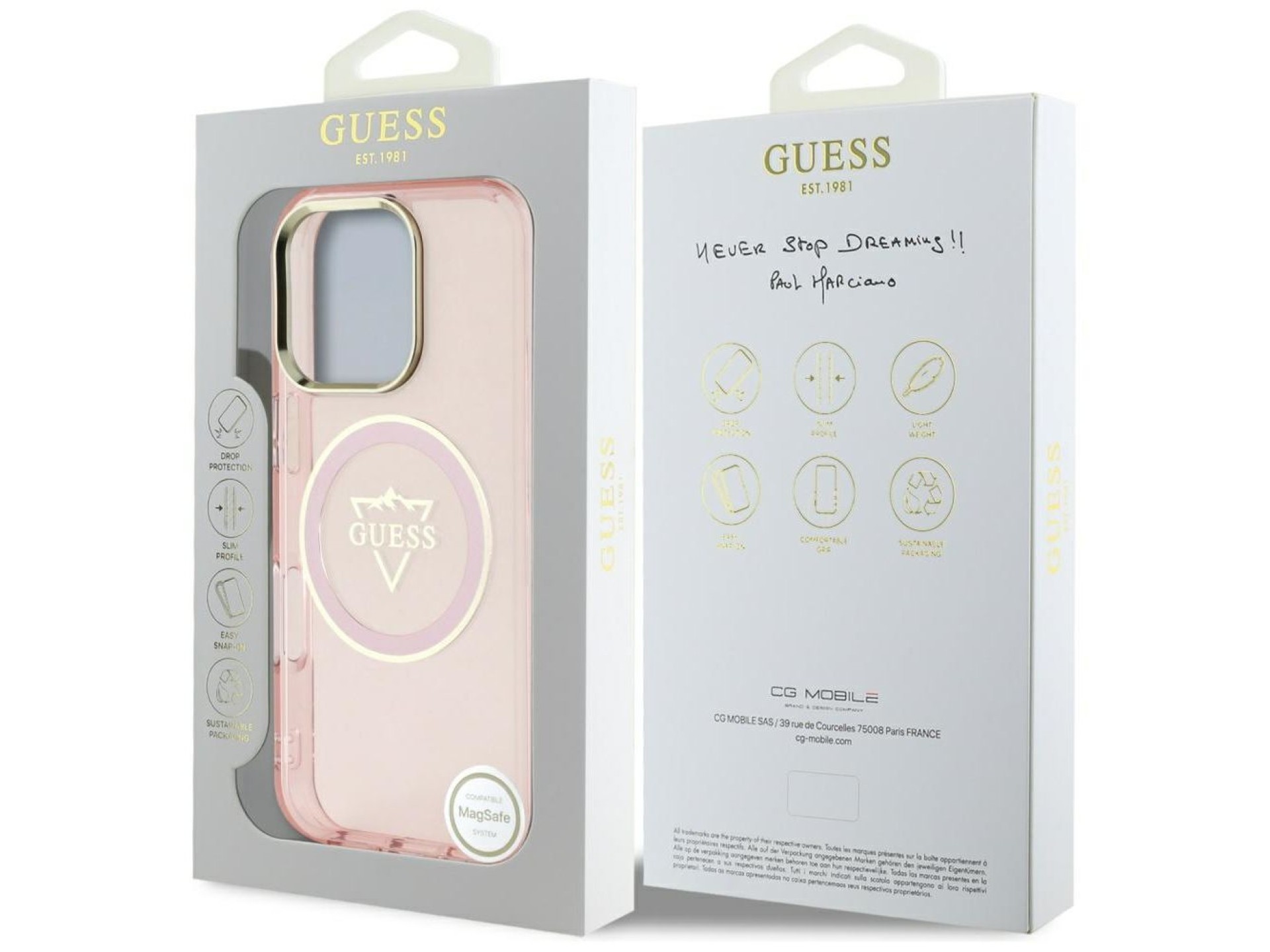 Funda Guess IML Metal Mountain Logo MagSafe para iPhone 16 Pro Max - Rosa