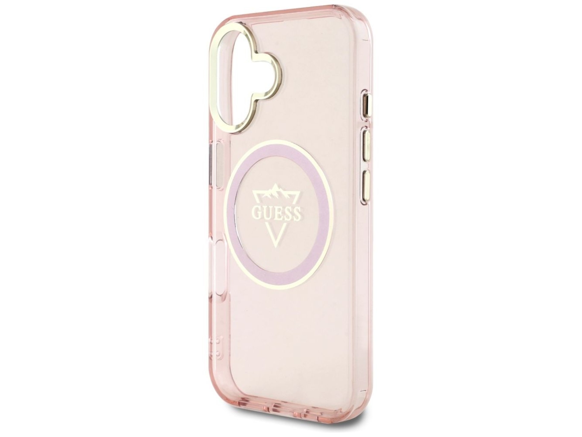 Funda Guess IML Metal Mountain Logo MagSafe para iPhone 16 - Rosa