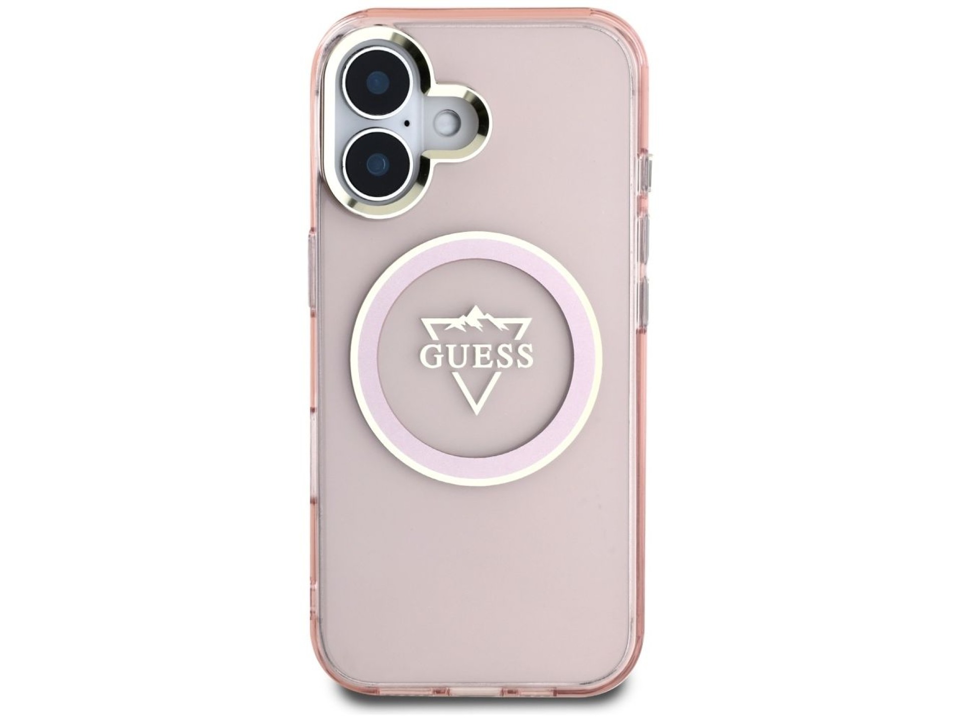 Funda Guess IML Metal Mountain Logo MagSafe para iPhone 16 - Rosa