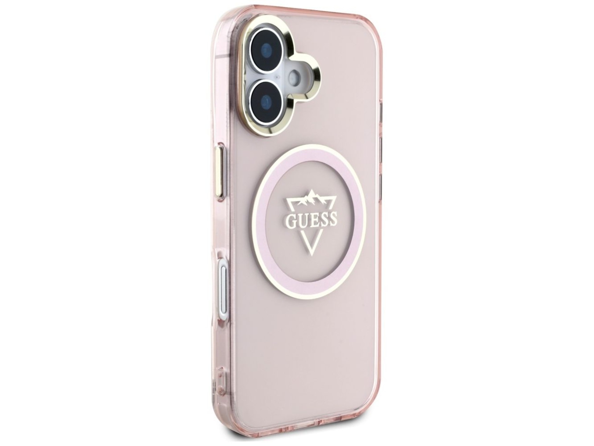 Funda Guess IML Metal Mountain Logo MagSafe para iPhone 16 - Rosa