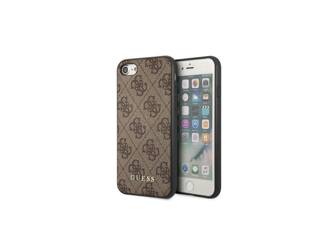 Capa Guess 4G Metal com Logo Dourado para iPhone SE 2022 / 2020 / 7 / 8 - Marrom