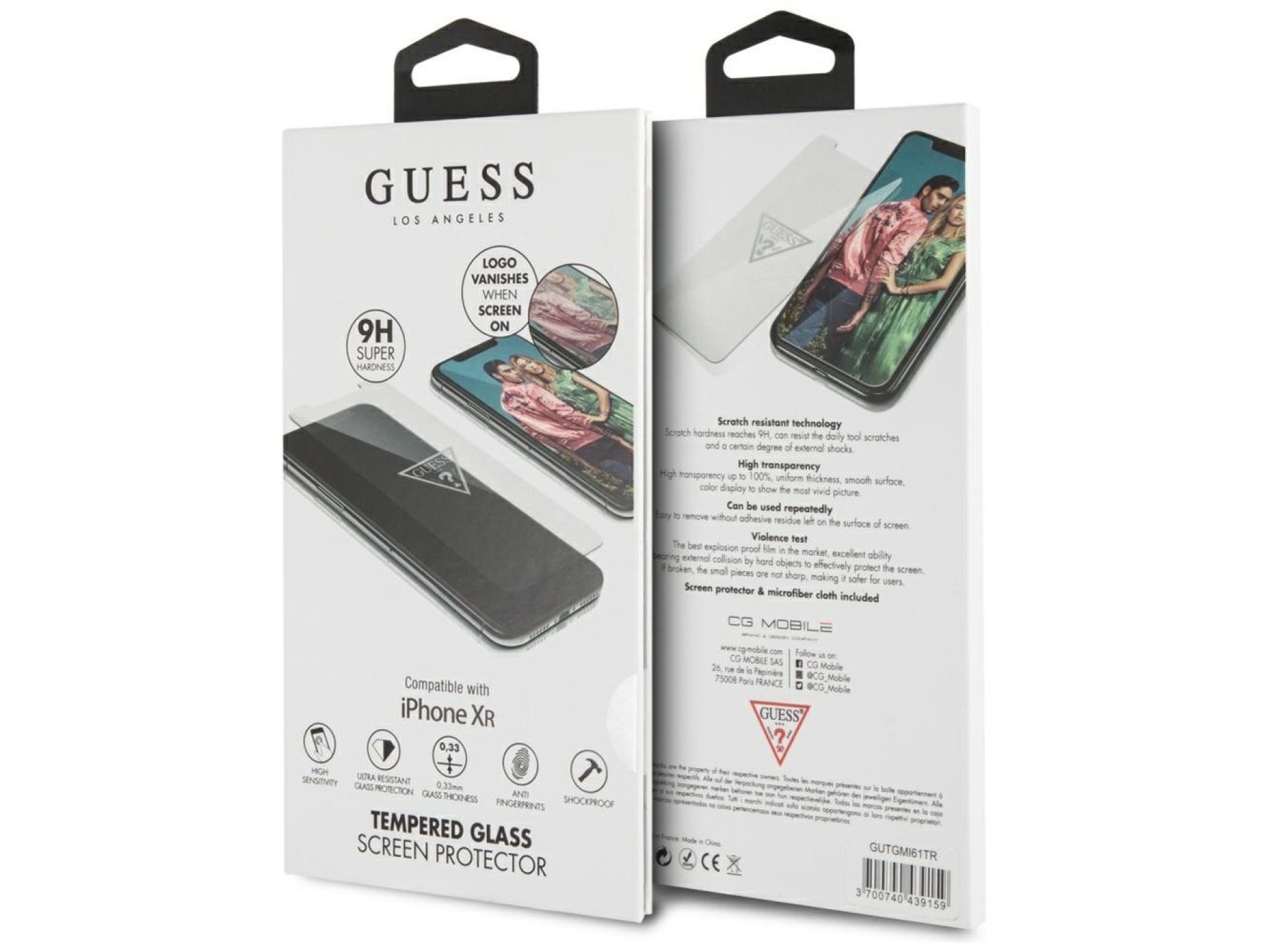 Película de vidro temperado com logo invisível da Guess para iPhone XR