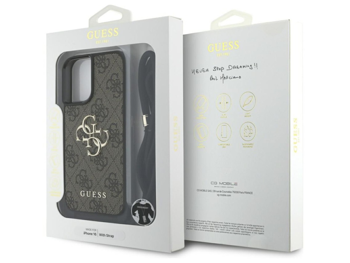 Guess 4G Big Logo Cord Stap Crossbody Case for iPhone 16 Brown