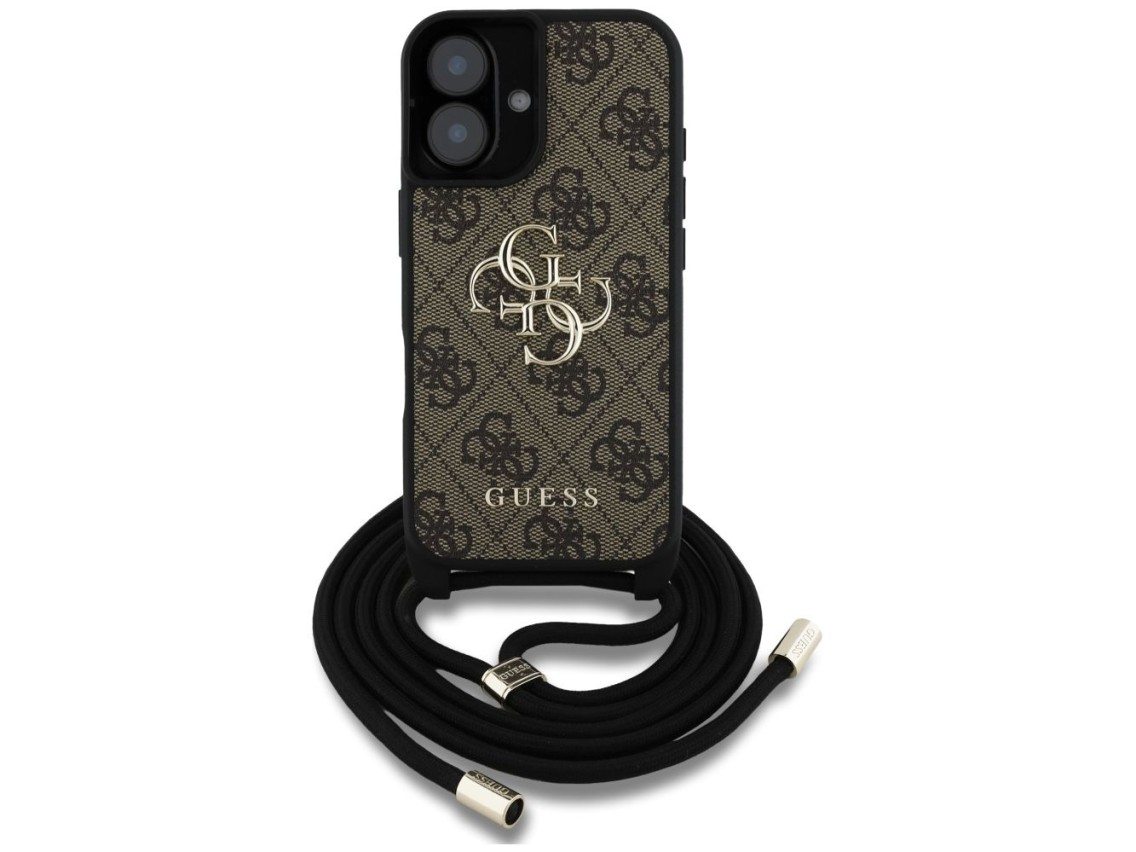 Guess 4G Big Logo Cord Stap Crossbody Case for iPhone 16 Brown