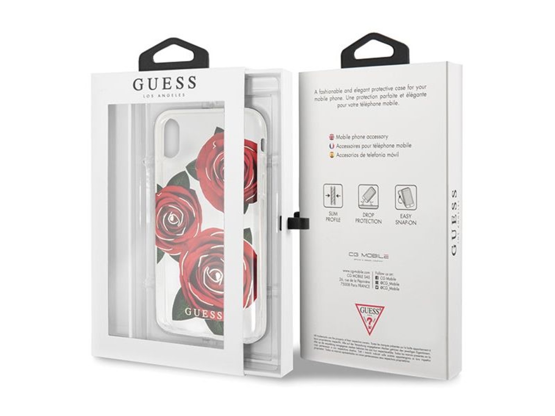 Funda Guess Flower Desire Rosa Roja para iPhone X - Transparente