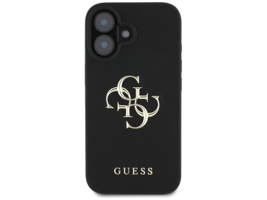 Capa Guess Granulada com Logo 4G Grande e Logo Cl�ssico Pequeno para iPhone 16 - preta