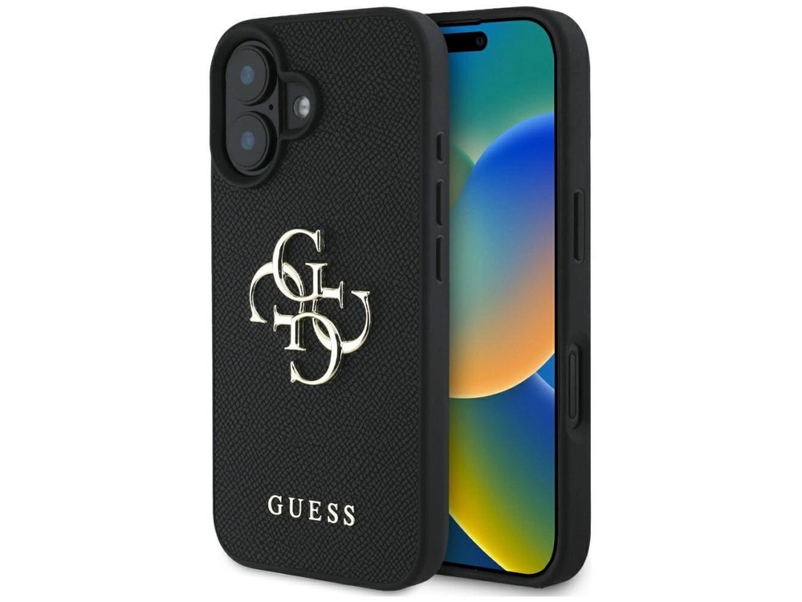 Guess Grained Big 4G Logo Small Classic Logo case for iPhone 16 - black