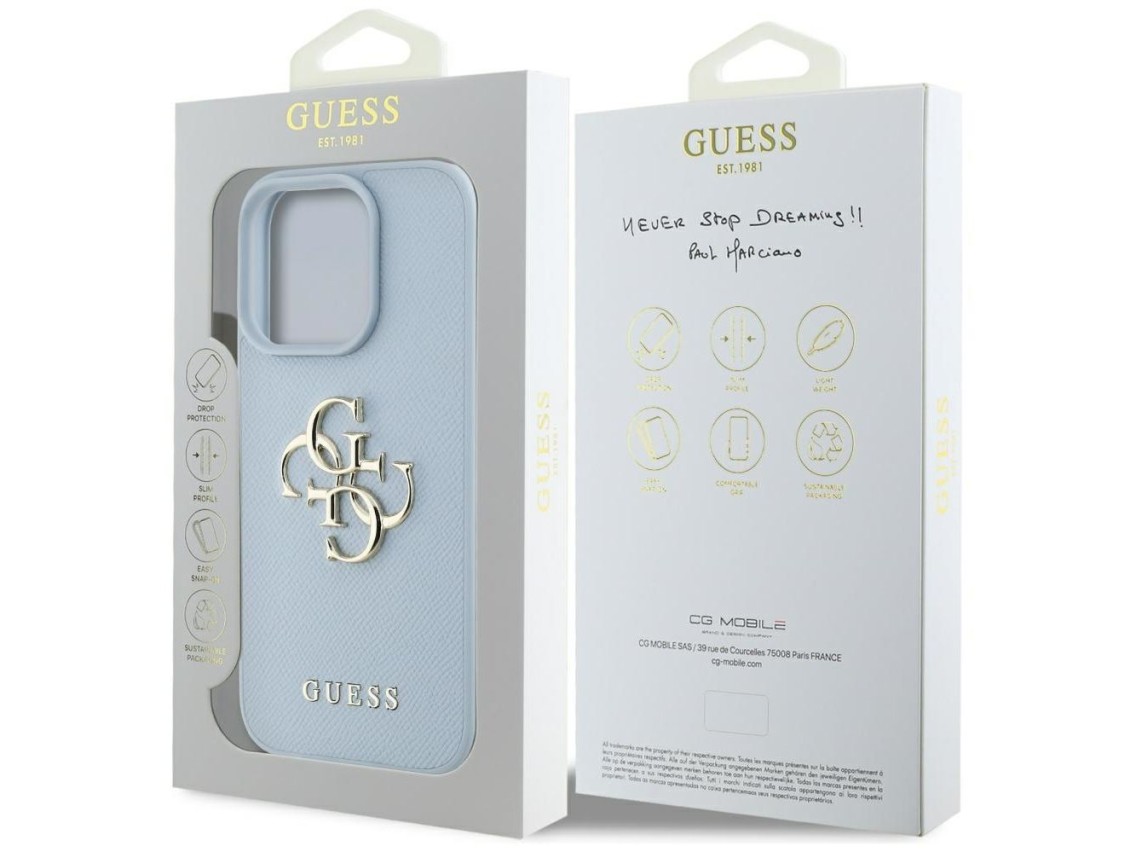 Guess Grained Big 4G Logo Small Classic Logo case for iPhone 16 Pro - blue