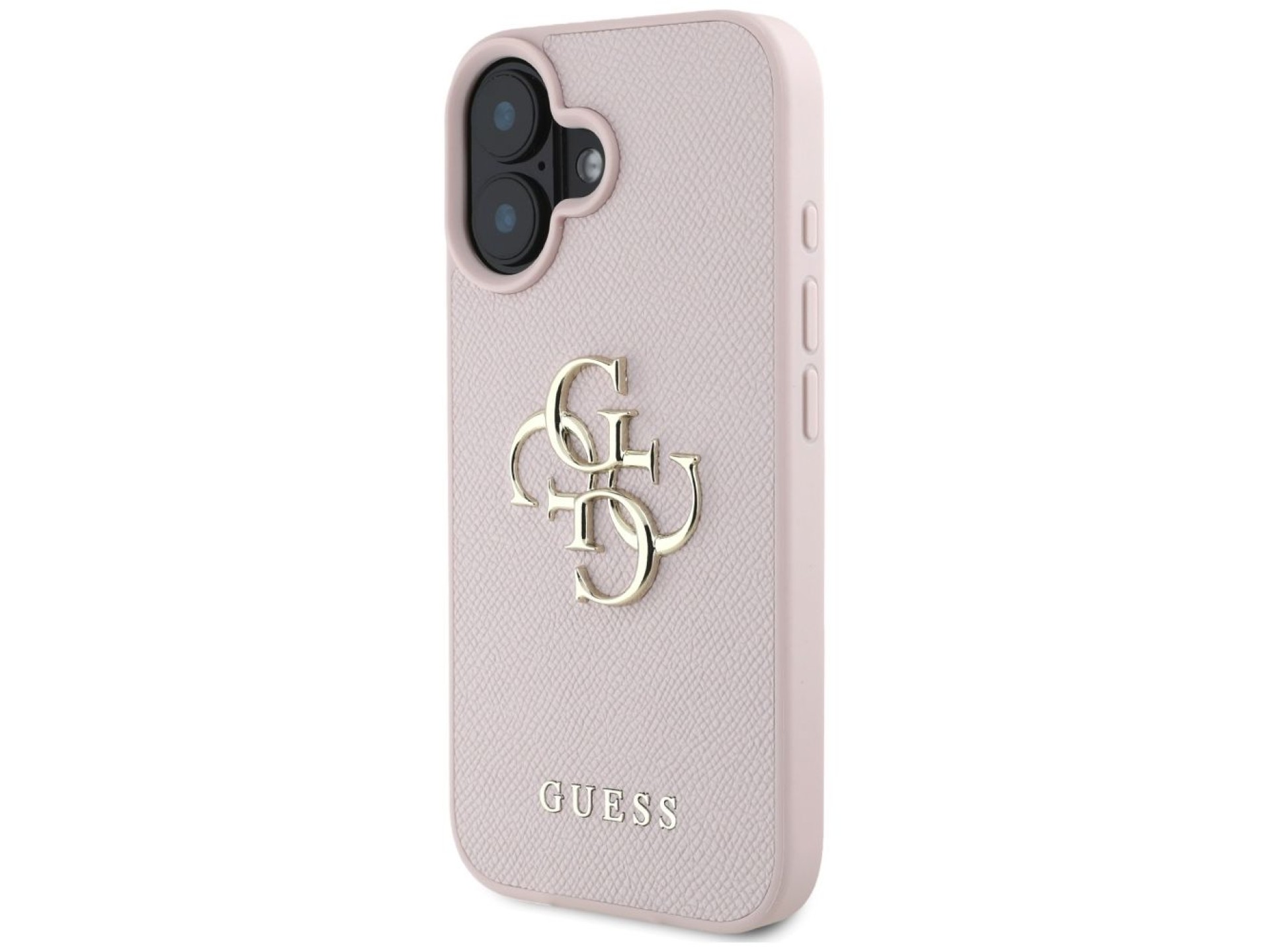 Capa Guess Granulada com Logo 4G Grande e Logo Clássico Pequeno para iPhone 16 - rosa