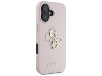 Capa Guess Granulada com Logo 4G Grande e Logo Clássico Pequeno para iPhone 16 - rosa Capa Guess Granulada com Logo 4G Grande e Logo Clássico Pequeno para iPhone 16 - rosa