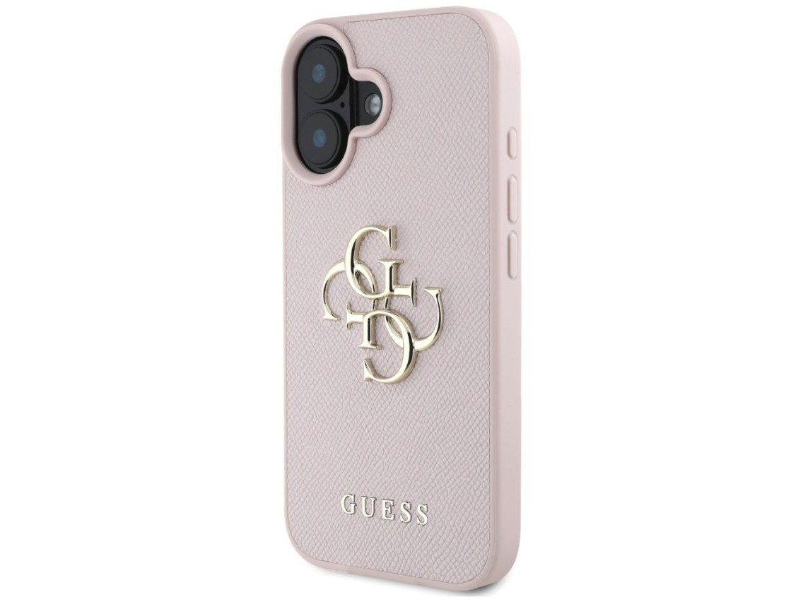 Capa Guess Granulada com Logo 4G Grande e Logo Clássico Pequeno para iPhone 16 - rosa