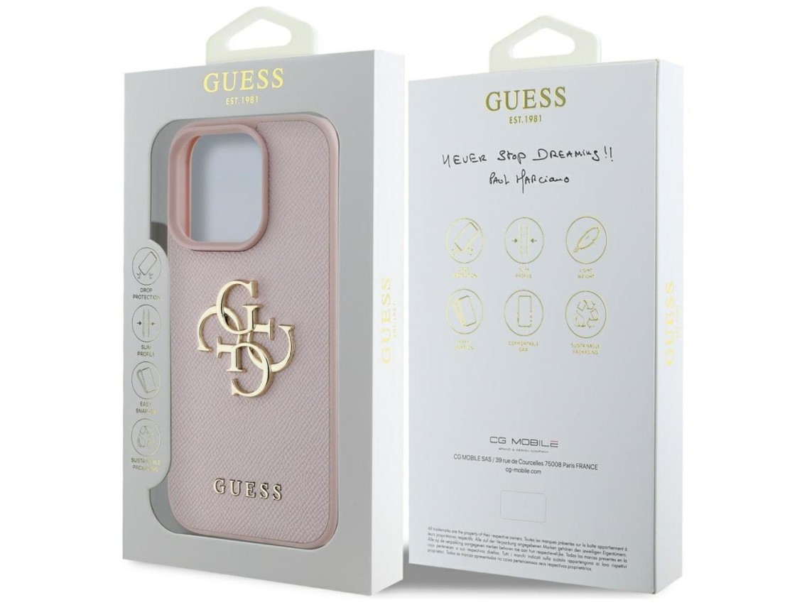 Funda Guess Grained Big 4G Logo Small Classic Logo para iPhone 16 Pro - Rosa