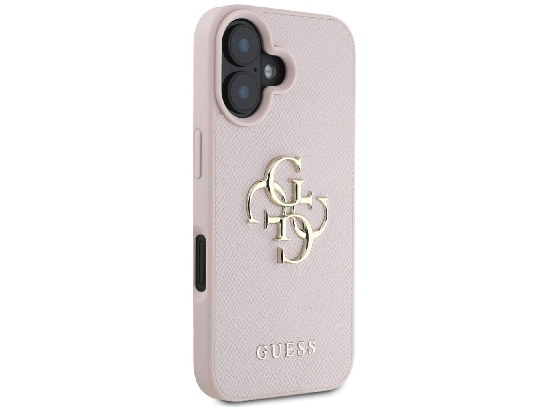 Capa Guess Granulada com Logo 4G Grande e Logo Clássico Pequeno para iPhone 16 - rosa