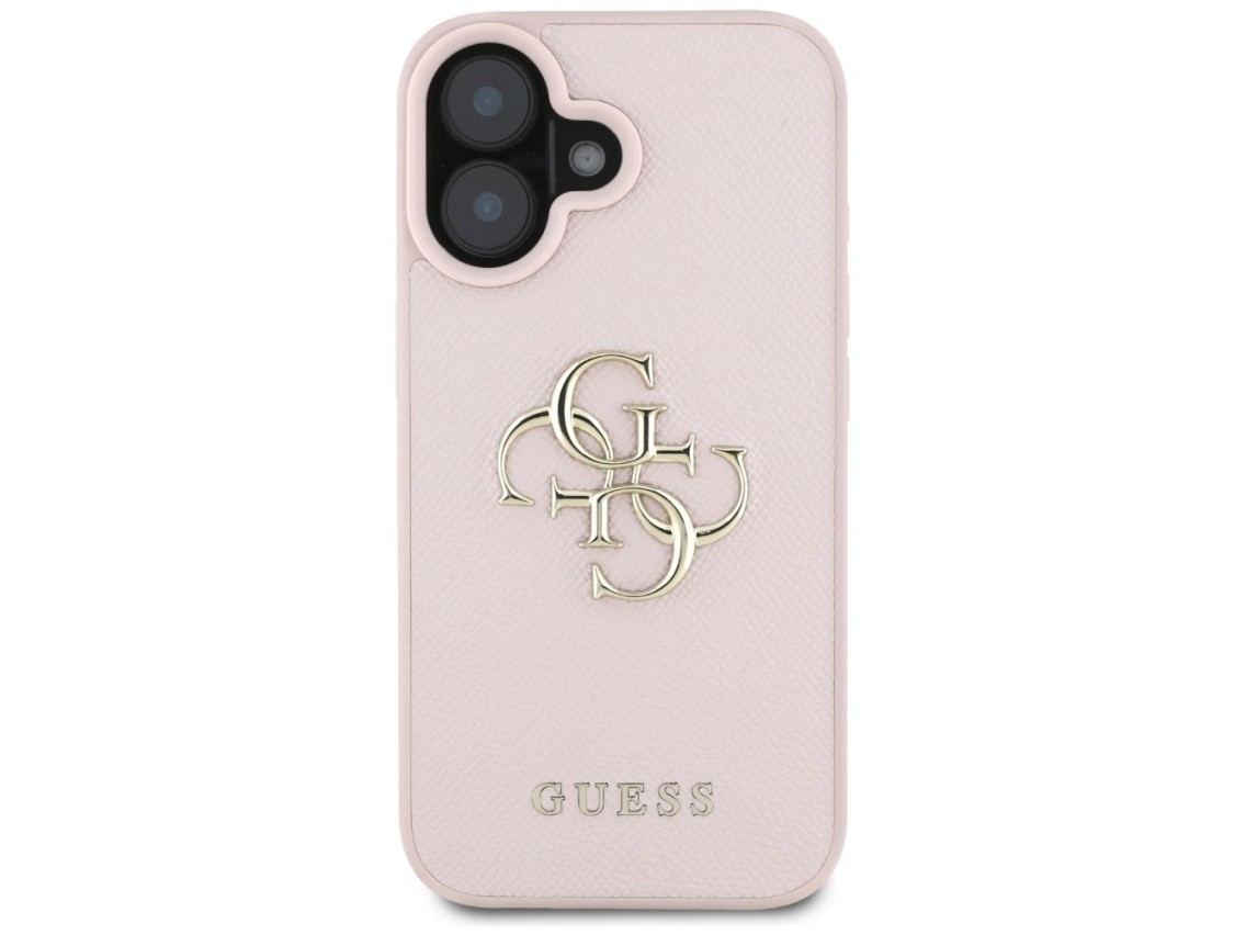 Capa Guess Granulada com Logo 4G Grande e Logo Clássico Pequeno para iPhone 16 - rosa