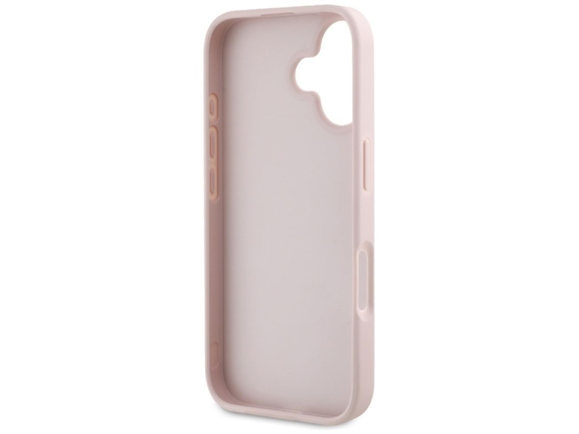 Capa Guess Granulada com Logo 4G Grande e Logo Clássico Pequeno para iPhone 16 - rosa