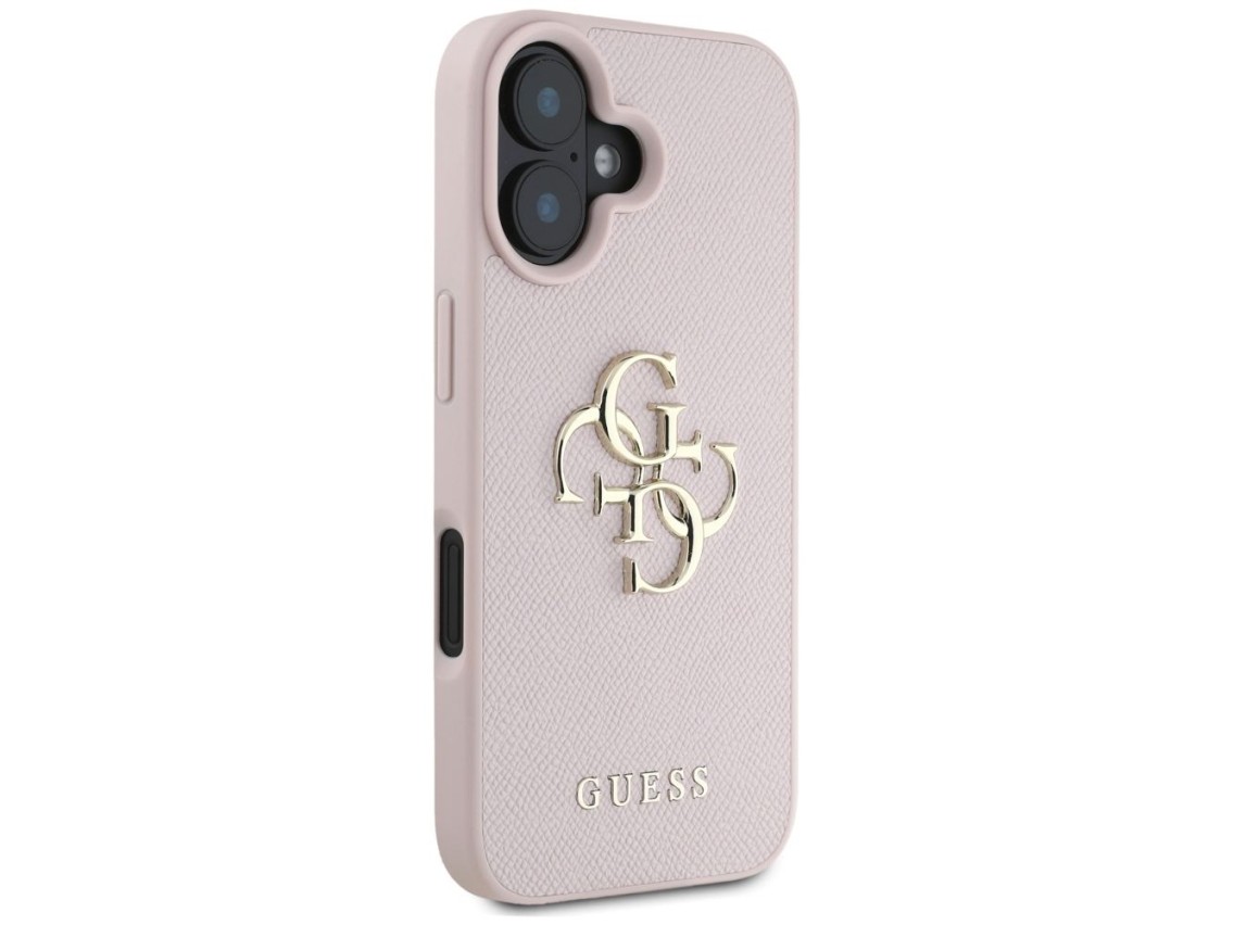 Capa Guess Granulada com Logo 4G Grande e Logo Clássico Pequeno para iPhone 16 - rosa