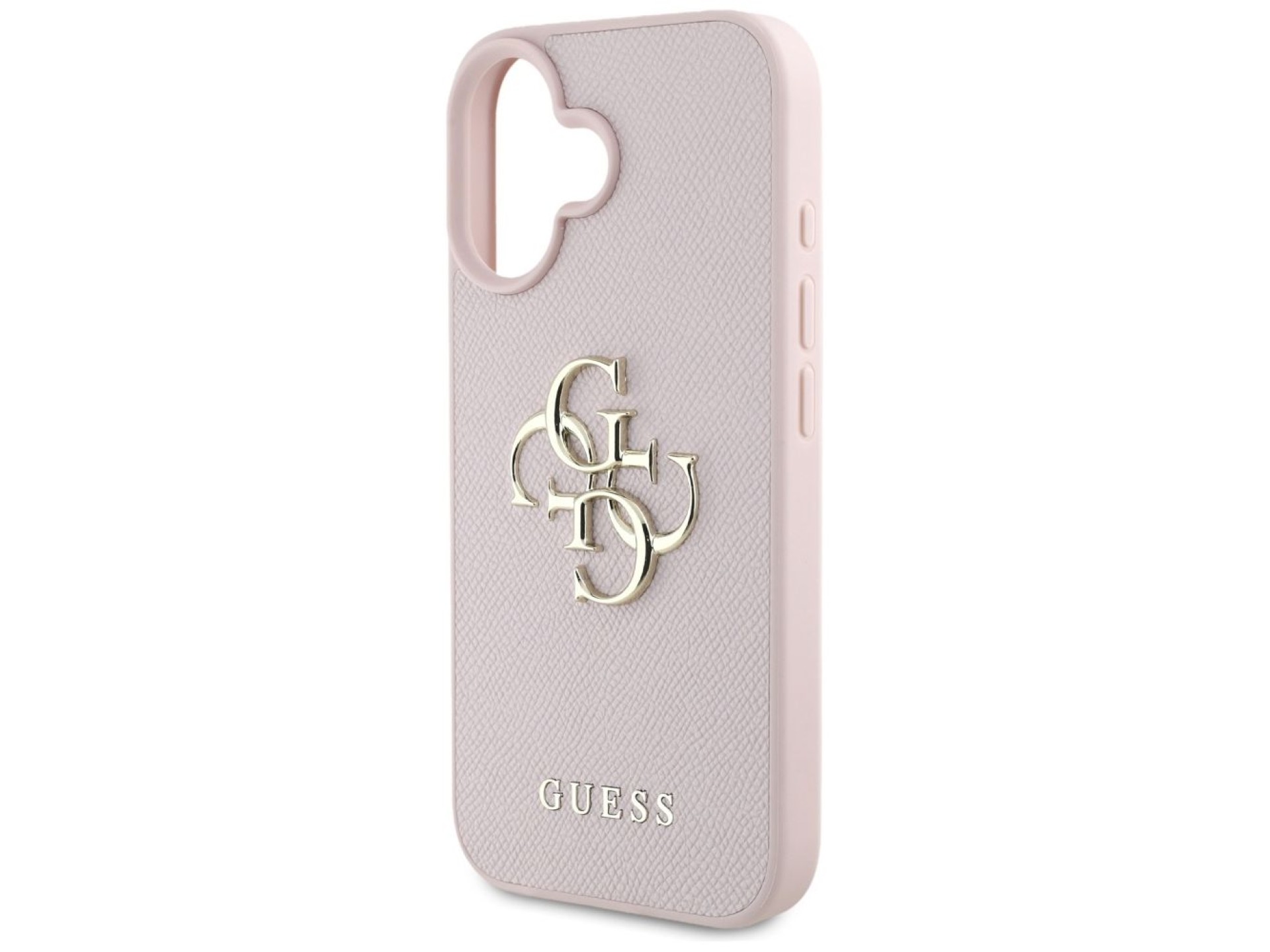 Capa Guess Granulada com Logo 4G Grande e Logo Clássico Pequeno para iPhone 16 - rosa